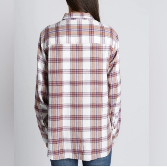 JACHS Girlfriend Plaid Cozy Flannel Pocketed Button Down Shirt Womens - Picture 3 of 10